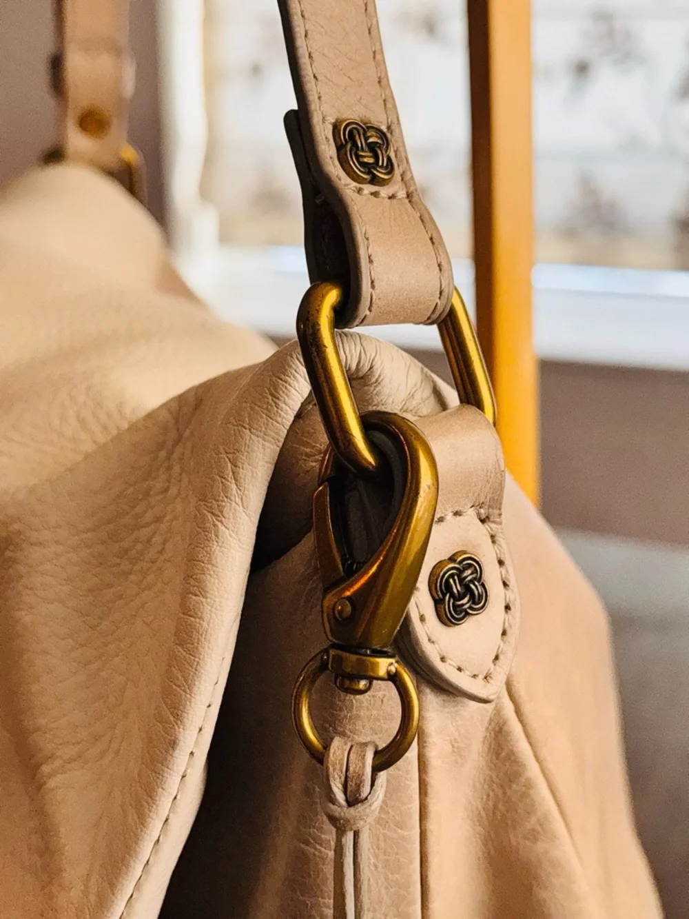 Elliott Lucca Boho Leather Crossbody Hobo Bag Neutral Taupe Purse